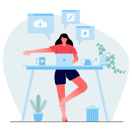 Businesswoman doing yoga to calm down the stress  Illustration