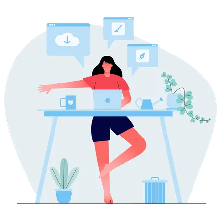 Businesswoman doing yoga to calm down the stress  Illustration