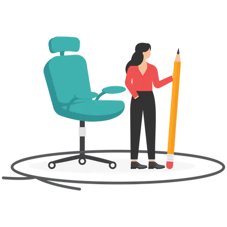 Businesswoman drawing circle around his office chair  Illustration