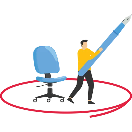 Businesswoman drawing circle around his office chair  Illustration