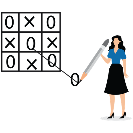 Businesswoman drawing tic tac toe outside box  Illustration