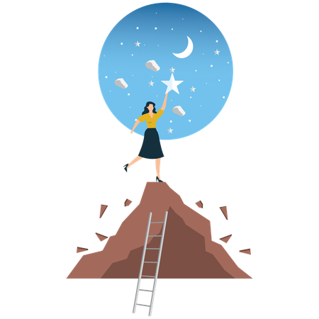 Businesswoman Dreams Big and Reach for the Stars  Illustration