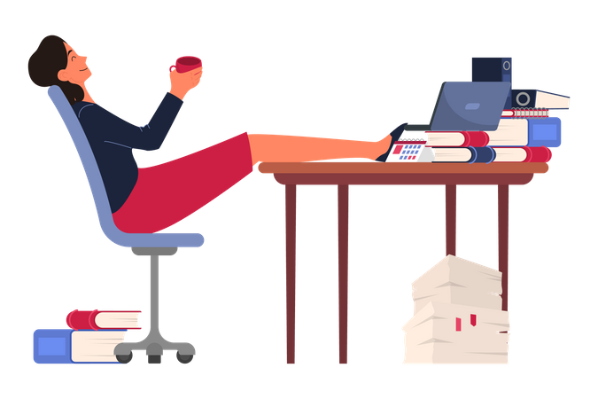Businesswoman drinking coffee in the office  Illustration