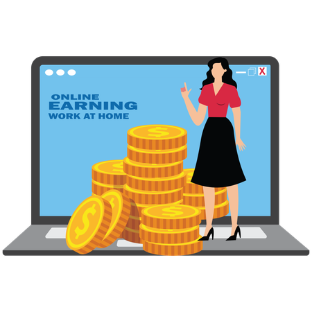Businesswoman earning money online  Illustration