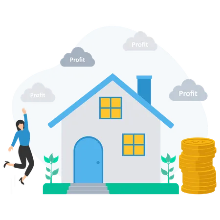 Businesswoman earning profit from property investment  Illustration