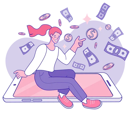 Businesswoman earns digital money  Illustration