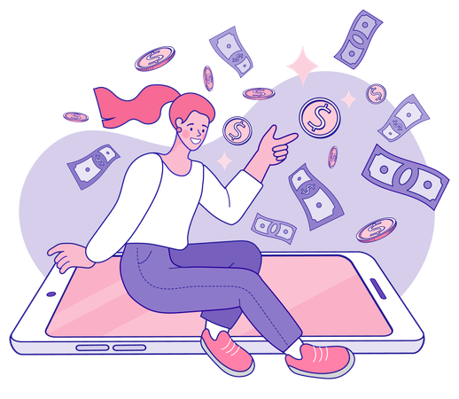 Businesswoman earns digital money  Illustration