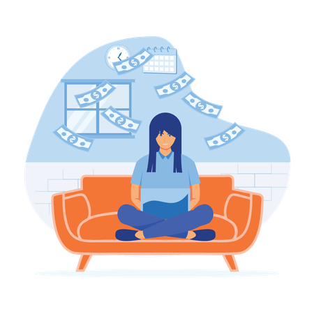 Businesswoman earns financial growth from share market  Illustration