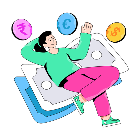 Businesswoman earns good Currency from market  Illustration