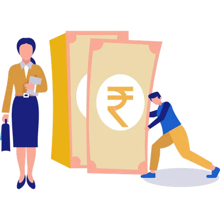 Boy And Girl Are Showing Cash Illustration
