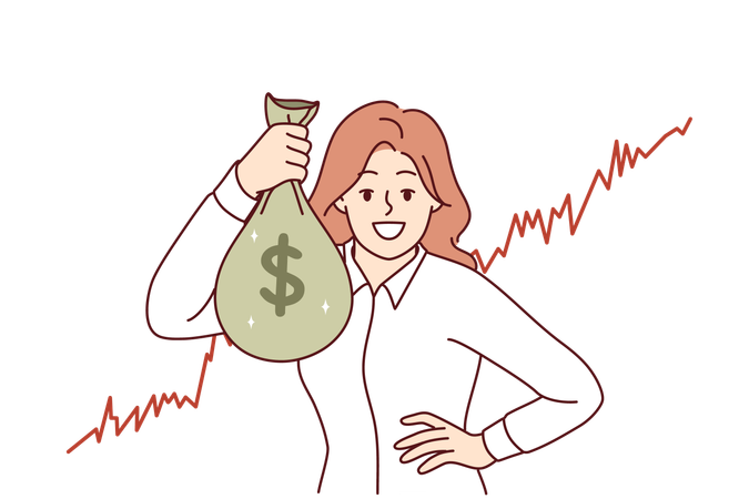 Businesswoman earns maximum profit  Illustration