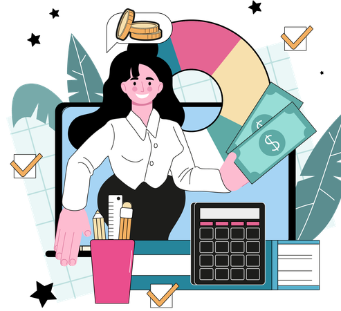 Businesswoman earns profit  Illustration