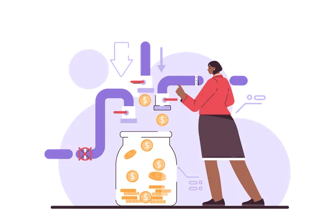 Businesswoman earns through passive income  Illustration