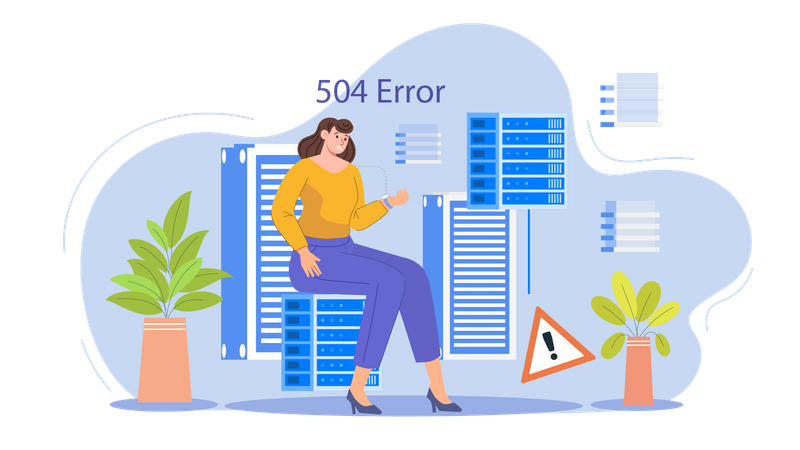 Businesswoman encounters 504 error while loading website  Illustration