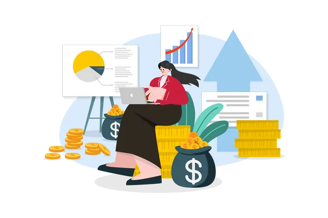 Businesswoman enjoying financial growth  Illustration