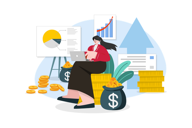 Businesswoman enjoying financial growth  Illustration