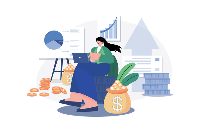 Businesswoman enjoying financial growth  Illustration