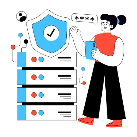 Businesswoman ensures Server Security  Illustration