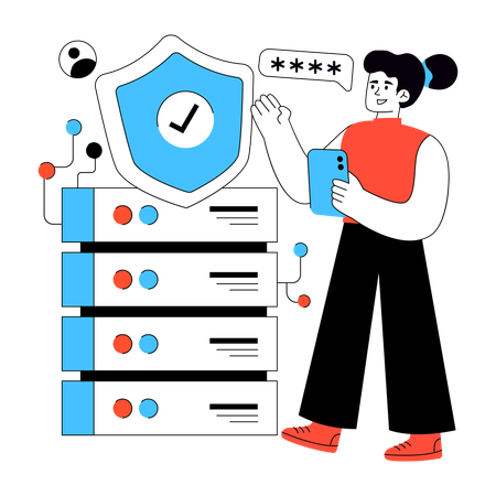 Businesswoman ensures Server Security  Illustration