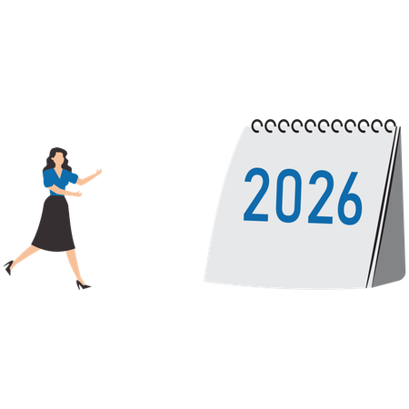 Businesswoman enter 2026 for a better business plan  Illustration