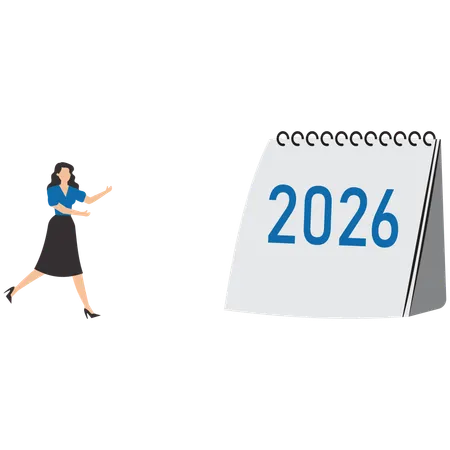 Businesswoman enter 2026 for a better business plan  Illustration