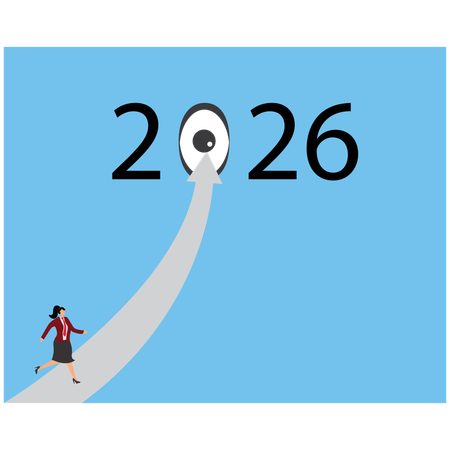Businesswoman entering new year 2026  Illustration