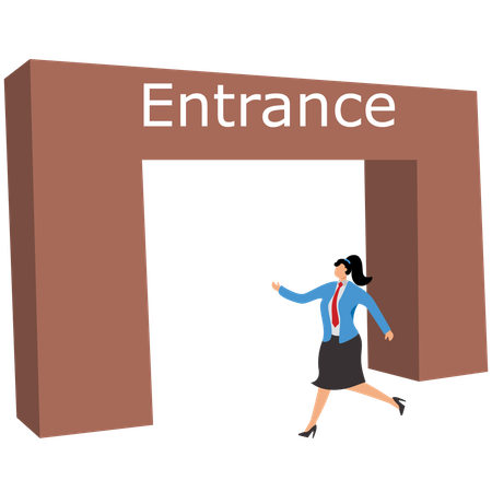 Businesswoman enters into building gate  Illustration