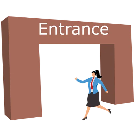 Businesswoman enters into building gate  Illustration