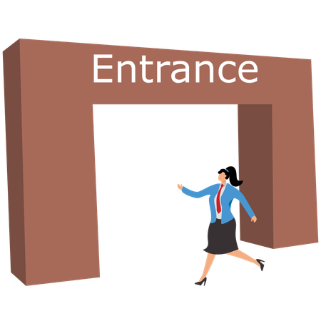 Businesswoman enters into building gate  Illustration