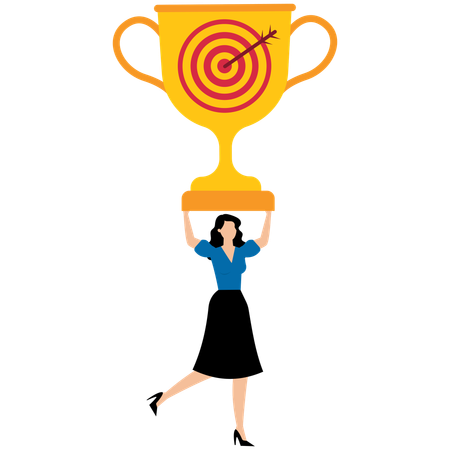 Businesswoman entrepreneur carrying big winner trophy  Illustration