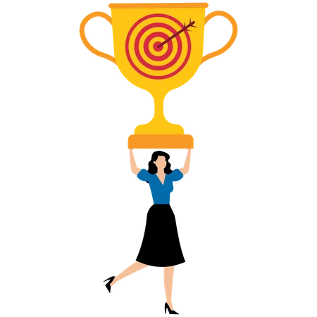 Businesswoman entrepreneur carrying big winner trophy  Illustration