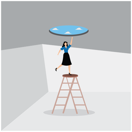 Businesswoman escaping for reaching to success  Illustration