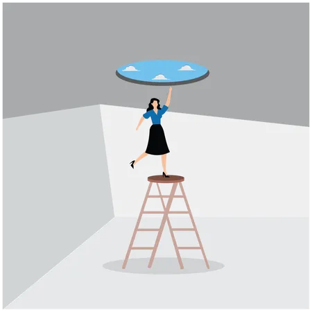 Businesswoman escaping for reaching to success  Illustration