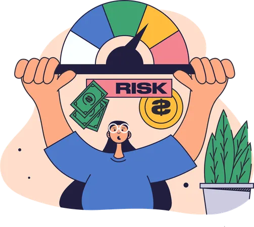 Businesswoman evaluates risk management techniques  Illustration