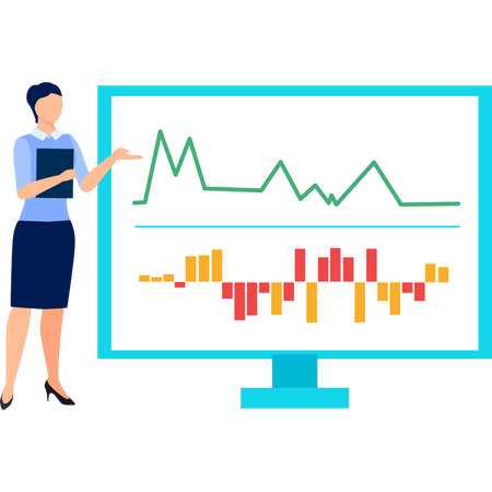 Businesswoman explaining about statistics graph  Illustration