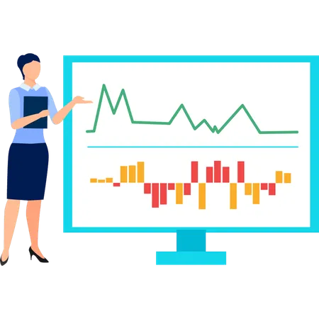 Businesswoman explaining about statistics graph  Illustration