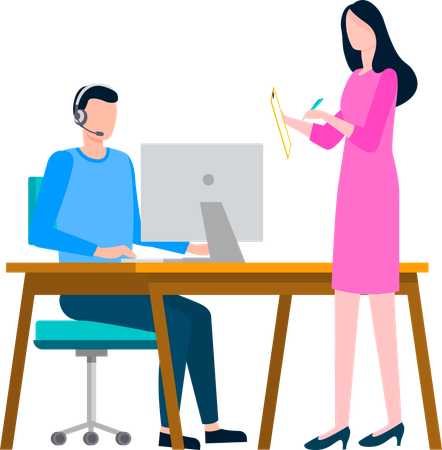 Businesswoman explaining employee on how to guide users  Illustration