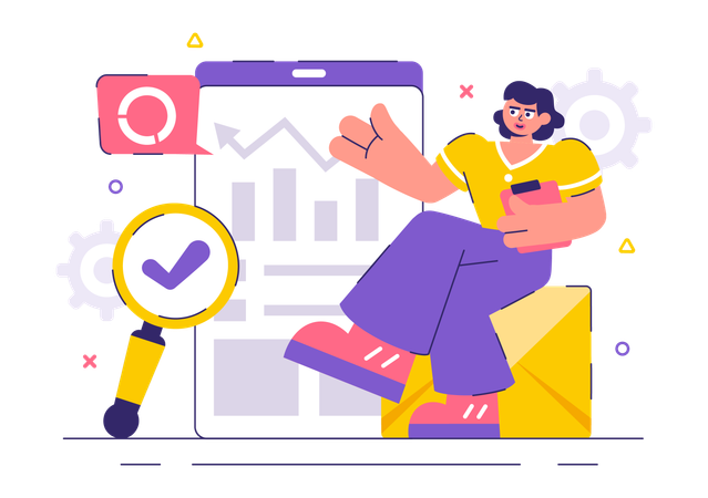 Businesswoman explaining Market Research and Analysis  Illustration