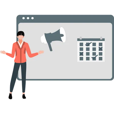 Businesswoman explaining webpage calendar  Illustration