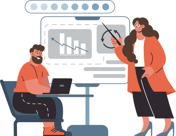 Businesswoman explains analysis data in meeting  Illustration