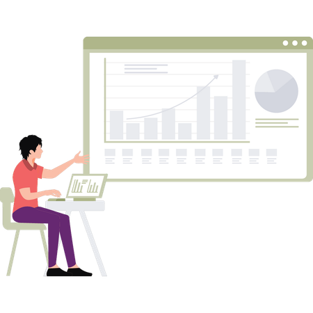 Businesswoman explains market data on monitor  Illustration