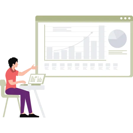 Businesswoman explains market data on monitor  Illustration