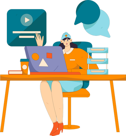 Businesswoman explains video marketing benefits  Illustration