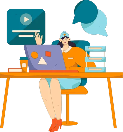 Businesswoman explains video marketing benefits  Illustration