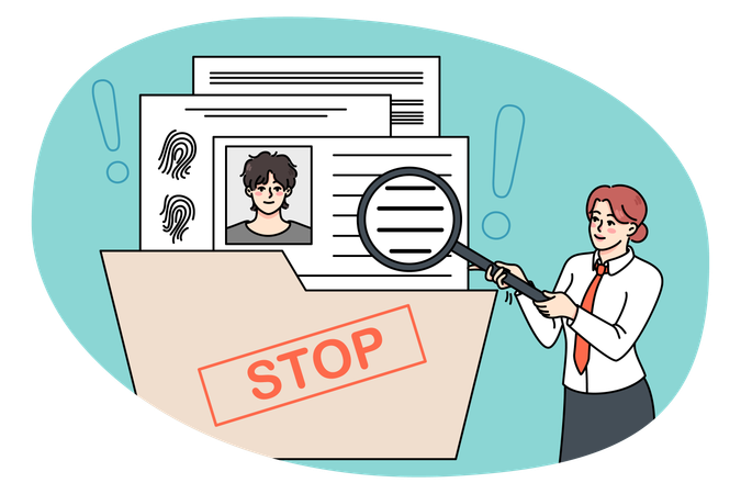Businesswoman explore applicant cv with magnifier  Illustration