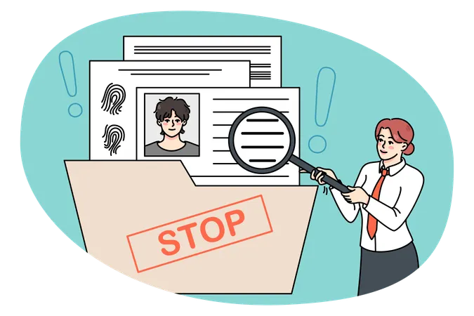 Businesswoman explore applicant cv with magnifier  Illustration
