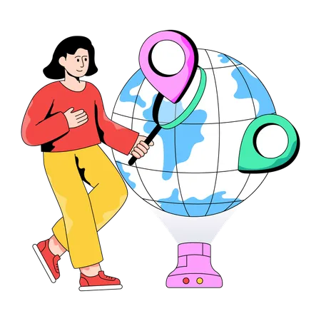Businesswoman explores Global Location  Illustration