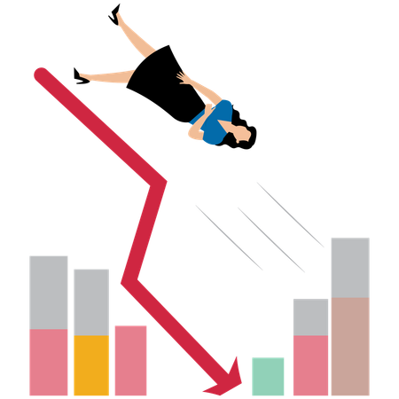 Businesswoman faced by Financial crisis or stock market crash  Illustration