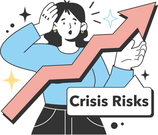 Businesswoman faces business crisis in market  イラスト