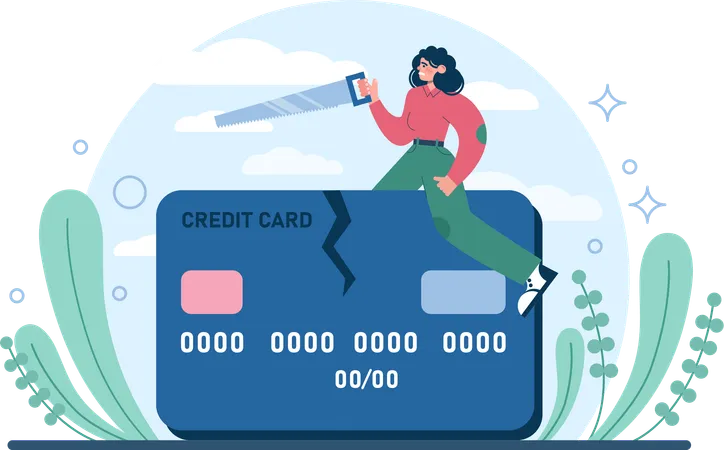 Businesswoman faces credit card debts  일러스트레이션